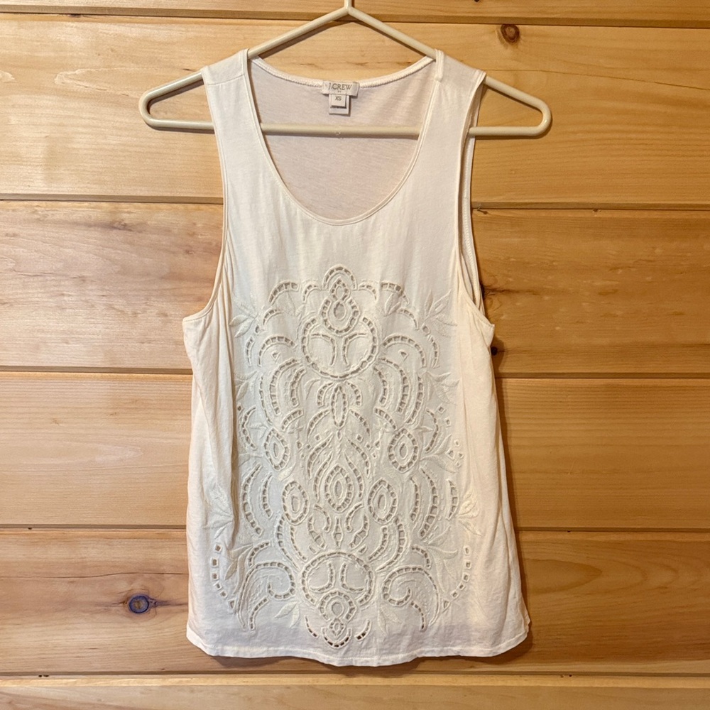 J. CREW Cream Tank Top with Embroidered Pattern